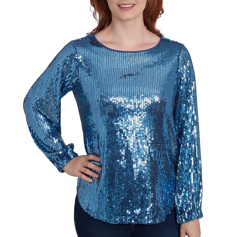 *3/$25 or 2/$20* NWOT Disco Diva Sparkle Square Sequin Mesh Long Sleeve Top